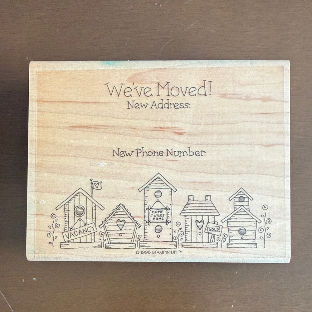Wooden 'We've Moved' Address Stamp - Natural Wood